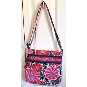 Vera Bradley Multicolor Floral Crossbody/Shoulder Bag Compartments Pink Red Gray